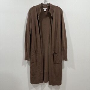 Athleta Duster Cardigan Sweater Brown Merino Wool Cashmere Open Front Long Drape